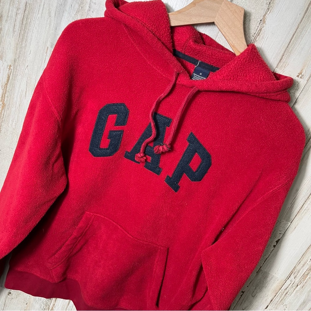 Gap Vintage Y2K Red Spell Out Fleece Hoodie Sweatshirt Mens Size Small